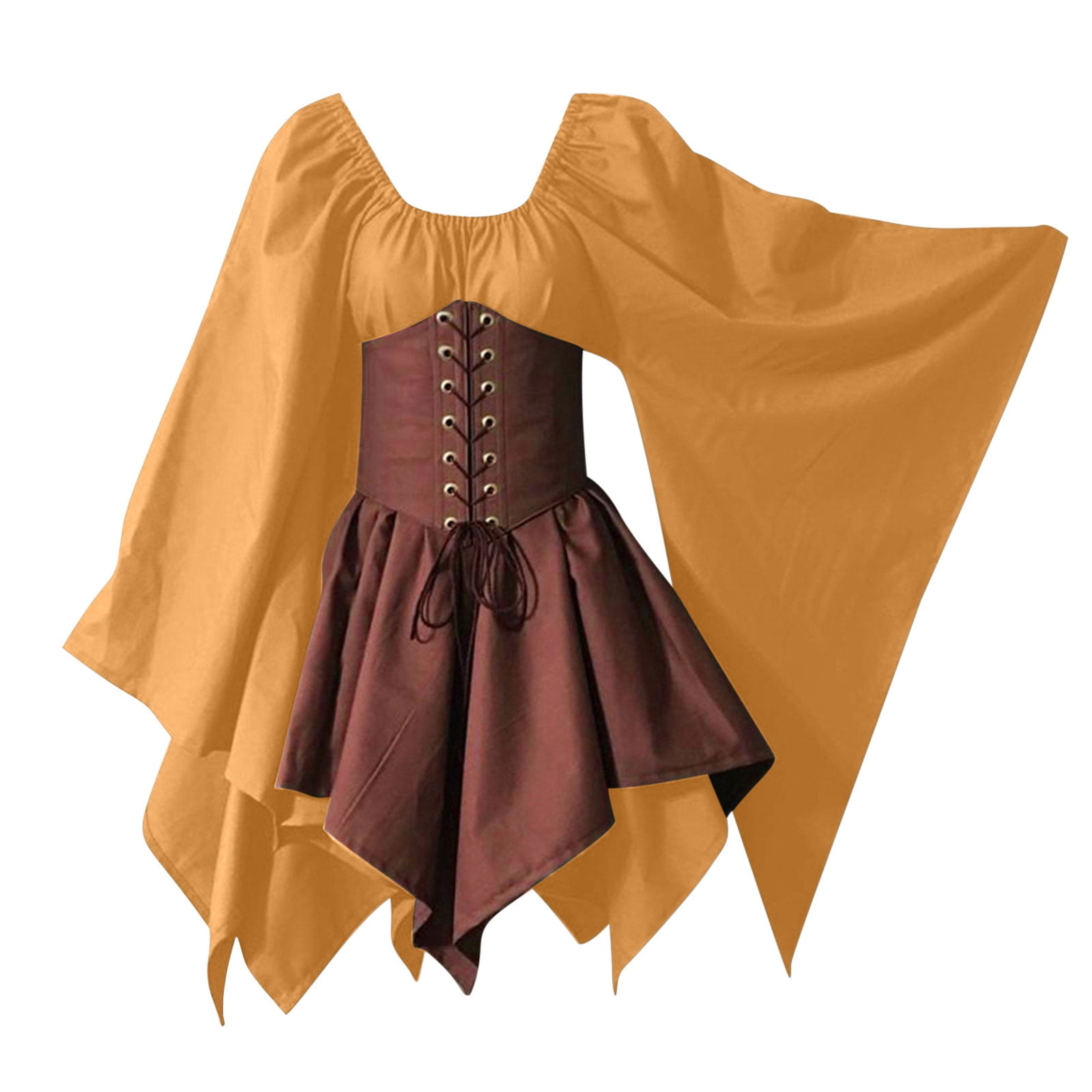 XFLWAM Gothic Retro Dress for Women Irregular Long Sleeve Retro Medieval  Corset Dress Costume Mini Dresses Purple 4XL 