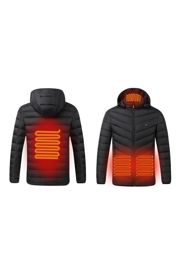 Heated Jacket Hooded Heated Coat for Women and Men Winter Outdoor Warm Clothing Plus Size Electric Warmer Heated Gilet with 4 Heating Zone Black L