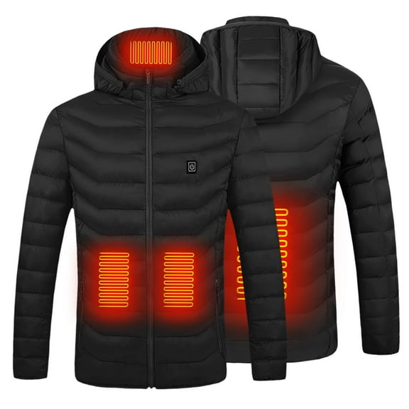 XFLWAM Heated Jackets for Men Women Rechargeable Heated Coat with Hood Plus Size Heating Down Jackets Winter USB Charging Heating Coat Black M
