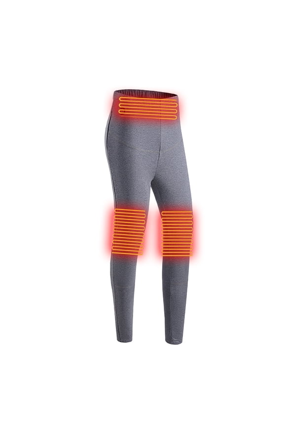 Heated Pants for Men Solid Color Elastic Heating Pants Electric USB 3 Zones Heating Trousers Winter Warm Plus Fleece Heating Leggings Gray XXL