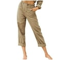 thumbnail image 1 of XFLWAM High Rise Womens Wide Leg Capri Pants Lightweight Solid Color Women’S Capris Wide Leg Linen Capris Casual Crop Khaki XL, 1 of 5