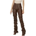 thumbnail image 1 of XFLWAM High Waist Stacked Pants for Women Faux Leather Ruffle Ruched Pleated Leggings Y2k Pleated Sexy Trousers Streetwear Coffee M, 1 of 8