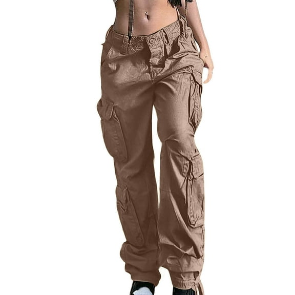 XFLWAM High Waisted Cargo Pants for Women Baggy Y2k Straight Wide Leg Pants with Pockets Boyfriend Streetwear Sweatpants
