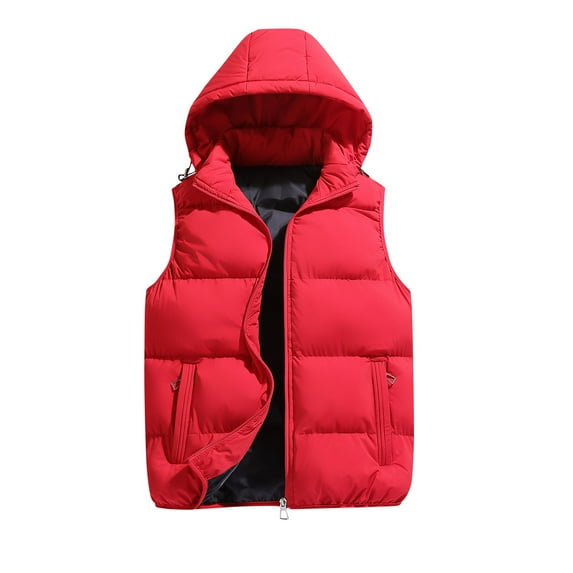 XFLWAM Hooded Puffer Vest for Women Sleeveless Zip Up Padded Jackets Coat Lightweight Quilted Gilet Outerwear with Pockets Red 3XL