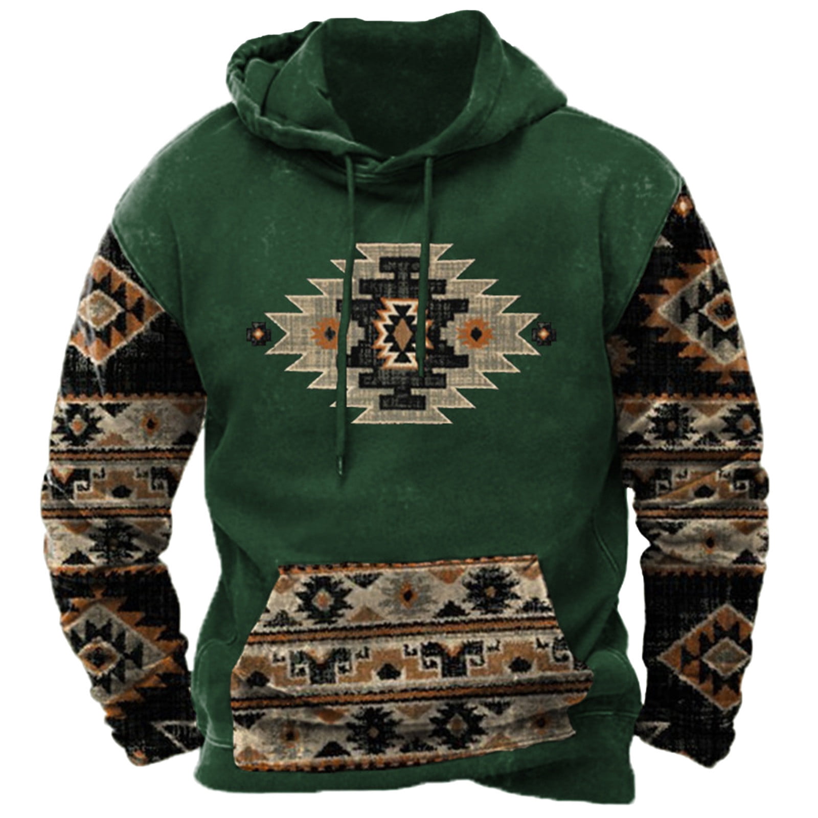 XFLWAM Hoodies Sweatshirt for Men Retro Ethnic Aztec Tribal Printed Long  Sleeve Pullover Sweatshirts Lightweight Vintage Graphic Hoodies Tops Brown M