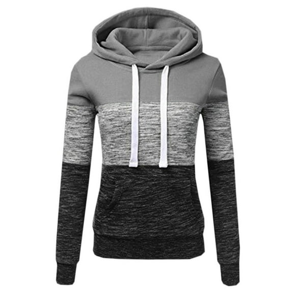 XFLWAM Hoodies for Women Fall Fashion Color Block Casual Long Sleeve Workout Sweatshirt Drawstring Hooded Pullover Lightweight Clothes Gray L