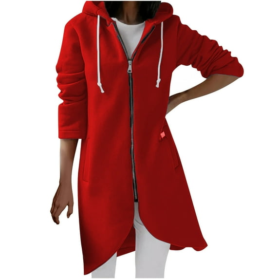 XFLWAM Hoodies for Women Trendy Pullover Zip Up Plus Size Hooded Jackets Hoodie Solid Color Sweatshirts Woman Coats Clothes Red S