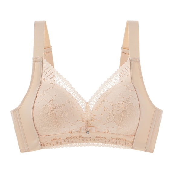 XFLWAM Lace Bra for Women Soft Cups Padded Underwire Bra Comfortable Lingerie Wireless Push Up Comfort Everyday Bra Beige 46C