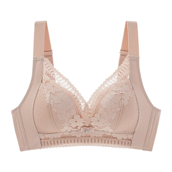 XFLWAM Lace Bra for Women Soft Cups Padded Underwire Bra Comfortable Lingerie Wireless Push Up Comfort Everyday Bra Khaki 42C