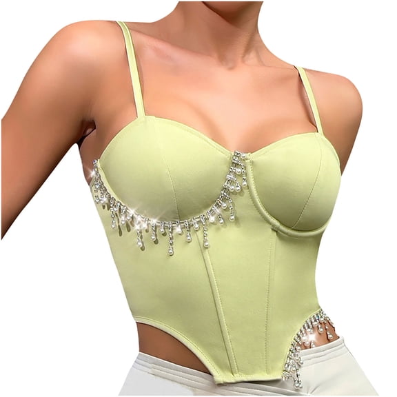 XFLWAM Lace Corset Tops for Women Lace Bustier Corset Top with Straps Women Corset Going Out Party Crop Top Green M