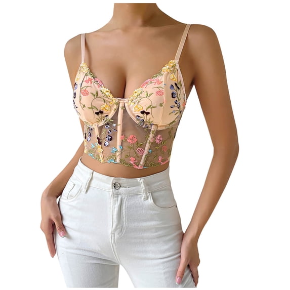 XFLWAM Lace Corset Tops for Women Lace Bustier Corset Top with Straps Women Corset Going Out Party Crop Top Khaki L