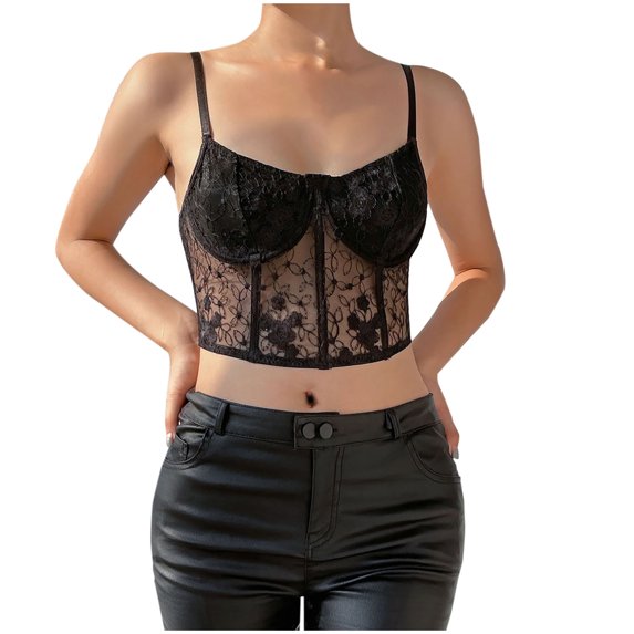 XFLWAM Lace Corset Tops for Women Lace Bustier Corset Top with Straps Women Corset Going Out Party Crop Top