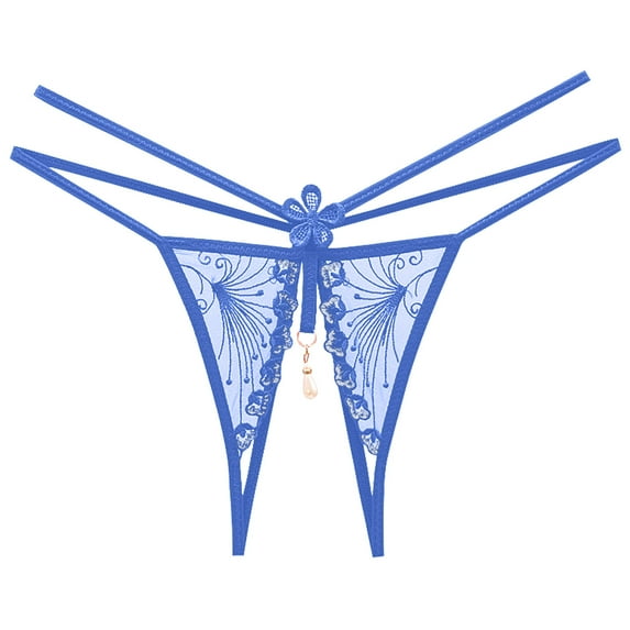 XFLWAM Lace G-String Thong for Women Low Waist Sexy Underwear Comfort T-back Thongs Panties Blue