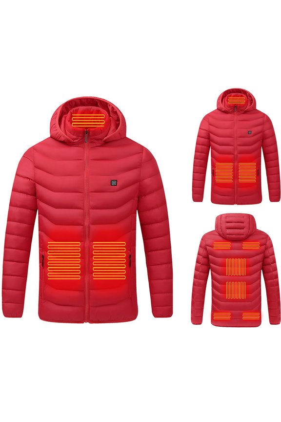Lightweight Electric Heating Jacket Warming Heated Coat USB Smart Heated Puffy Parka Winter Heated Hoodie Coat Red XXL