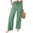 thumbnail image 1 of XFLWAM Linen Pants Women Summer Boho Plus Size Drawstring Elastic Waist Pants Wide Leg Lounge Beach Vacation Palazzo Trousers, 1 of 6