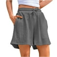 thumbnail image 1 of XFLWAM Linen Shorts for Women Beach Trousers Summer Vocation Drawstring Elastic Waist Straight Leg Bottom with Pockets, 1 of 6