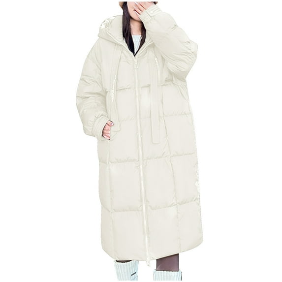XFLWAM Long Puffer Jacket for Women Thickened Winter Coat Hooded with Deep Pockets Ladies Warm Winter Jacket XXL