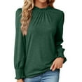 thumbnail image 1 of XFLWAM Long Sleeve Blouses for Women Frill Mock Neck Ruffle Puff Sleeve Tunic Tops Work Casual Loose Shirts with Smocked Cuffs Green S, 1 of 4