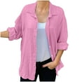 thumbnail image 1 of XFLWAM Long Sleeve Button Down Shirts for Women Collared Lightweight Textured Casual Shacket Tops Pink L, 1 of 6