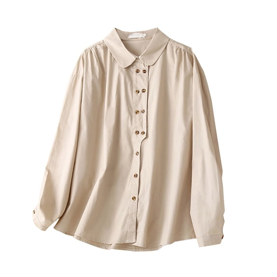 XFLWAM Long Sleeve Button Down Shirts for Women Cotton Linen Collared Blouses Lightweight Dressy Tops Loose Fit Work Tshirt Khaki XXL