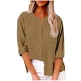 thumbnail image 1 of XFLWAM Long Sleeve Button Down Shirts for Womens Cotton Linen Crew Neck Blouses Casual Loose Tops, 1 of 6