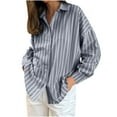 thumbnail image 1 of XFLWAM Long Sleeve Button Down Shirts for Womens Cotton Striped Print Oversized Shackets Collared Office Work Blouses Tops, 1 of 6