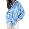 thumbnail image 1 of XFLWAM Long Sleeve Button Down Shirts for Womens Cotton Striped Print Oversized Shackets Collared Office Work Blouses Tops, 1 of 6