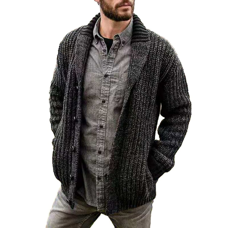 XFLWAM Long Sleeve Button Down Sweater Men s Vintage Cardigan