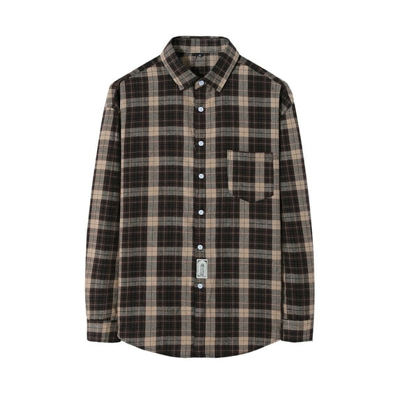 XFLWAM Long Sleeve Plaid Shirt for Men Casual Lapel Flannel Spring Fall Button Down Loose Fit Shacket with Pocket