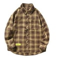 thumbnail image 1 of XFLWAM Long Sleeve Plaid Shirt for Men Casual Lapel Loose Fit Flannel Spring Fall Button Down Shacket with Pocket, 1 of 3