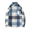 thumbnail image 1 of XFLWAM Long Sleeve Plaid Shirt for Men Casual Lapel Loose Fit Flannel Spring Fall Button Down Shacket with Pocket, 1 of 5