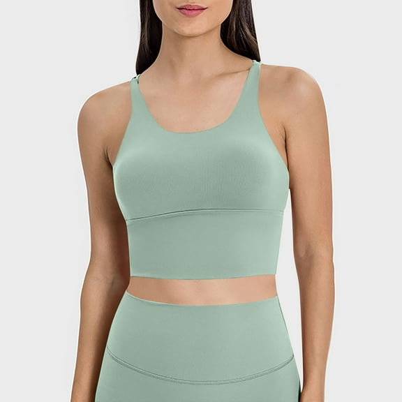 XFLWAM Longline Sports Bra for Women with Removable Padded Sexy Criss Cross Back Strappy Yoga Bras Workout Tank Tops