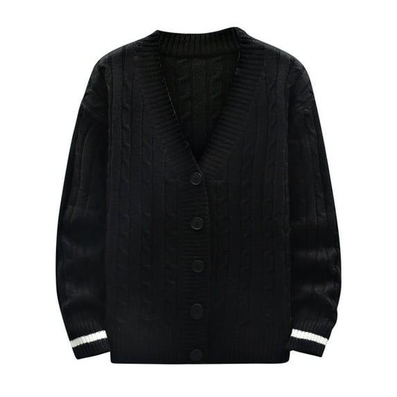 XFLWAM Men Cardigan Jacket V Neck Button Down Sweater Cardigan Tops Slim Cable Knit Sweater Outwear Black M