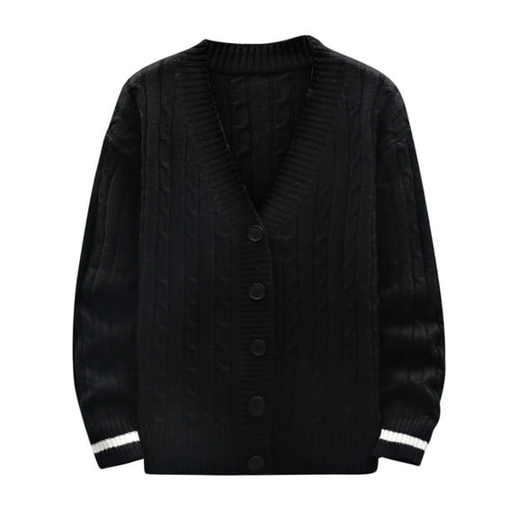 XFLWAM Men Cardigan Jacket V Neck Button Down Sweater Cardigan Tops Slim Cable Knit Sweater Outwear Black M