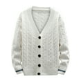 thumbnail image 1 of XFLWAM Men Cardigan Jacket V Neck Button Down Sweater Cardigan Tops Slim Cable Knit Sweater Outwear White L, 1 of 5