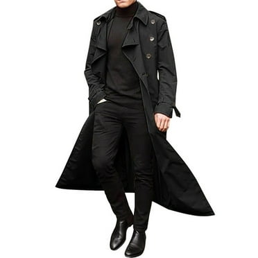 XFLWAM Men Trench Coat Winter,Double Breasted Oversized Light Casual Lapel Long Windbreaker Jacket Belted Slim Overcoats Black M