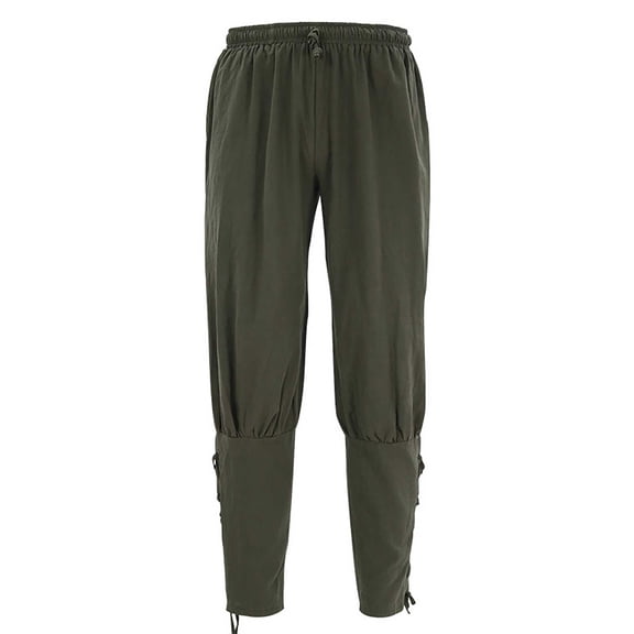 XFLWAM Men's Ankle Banded Pants Medieval Viking Navigator Pirate Costume Trousers Renaissance Gothic Pants Army Green L