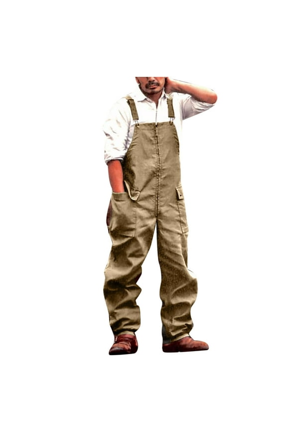 Men's Bib Overall Casual Loose Fit Work Outfit Button Pockets Winter Jumpersuit Lightweight Loose Rompers Bib Yellow M