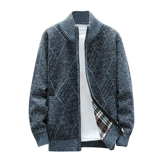 XFLWAM Men's Cardigan Casual Shawl Long Sleeve Knit Sweater Classic Vintage Wool Cardigan Winter Thick Warm Sweater Top Navy Blue 3XL