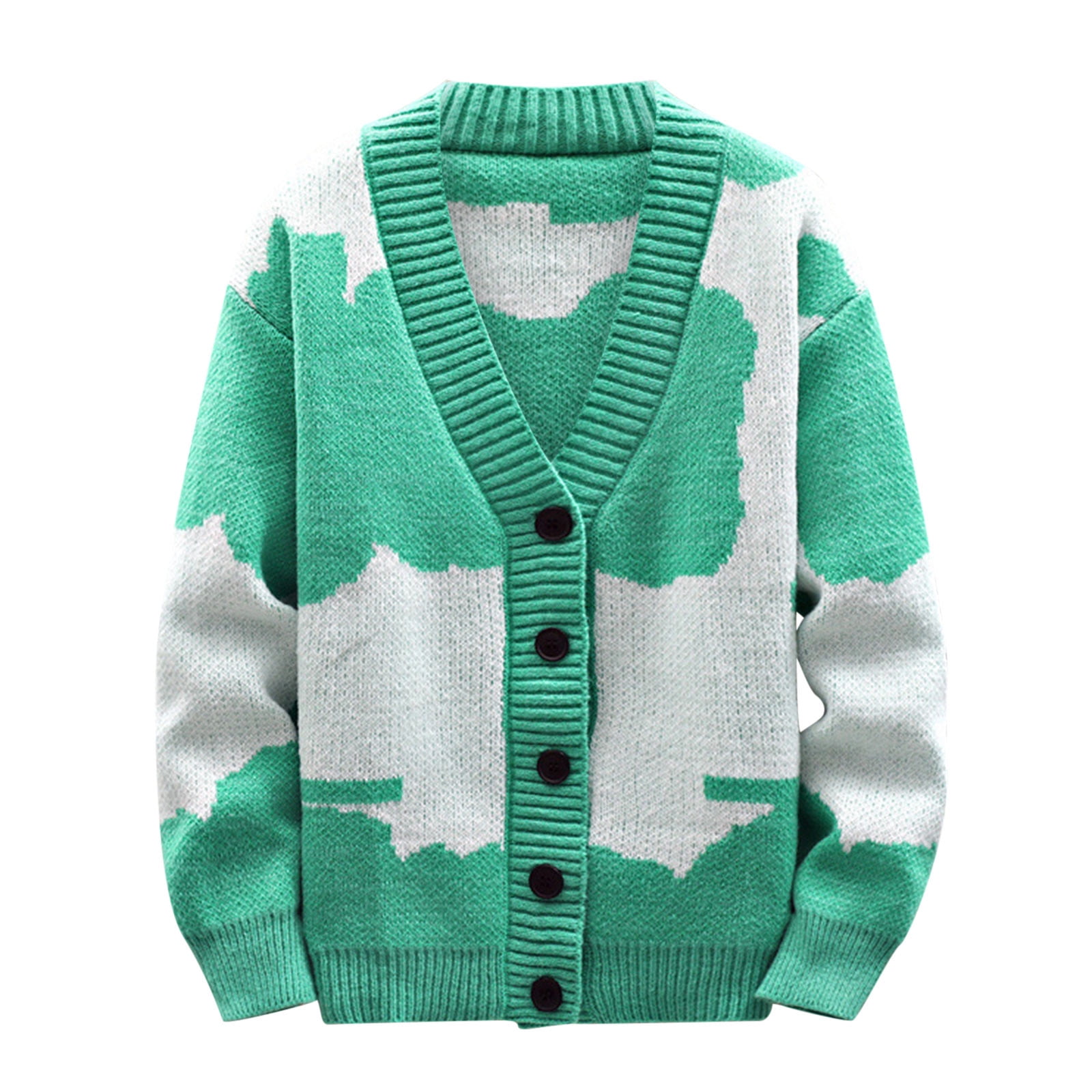 XFLWAM Men's Cardigan Sweater Cashmere Wool Blend Print V Neck Button ...