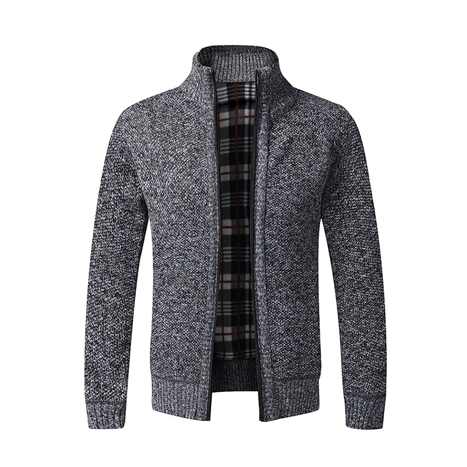XFLWAM Men's Cardigan Sweaters Stand Collar Full Zip Up Slim