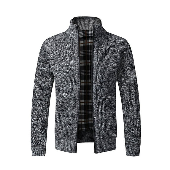 XFLWAM Men's Cardigan Sweaters Stand Collar Full Zip Up Slim Fit Cable Knit Sweater Casual Sweater Winter Warm Dark Gray XL