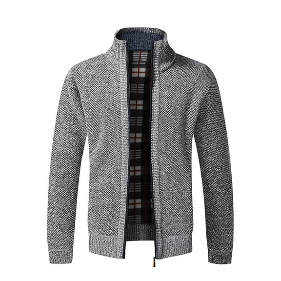 XFLWAM Men's Cardigan Sweaters Stand Collar Full Zip Up Slim Fit Cable Knit Sweater Casual Sweater Winter Warm Gray M