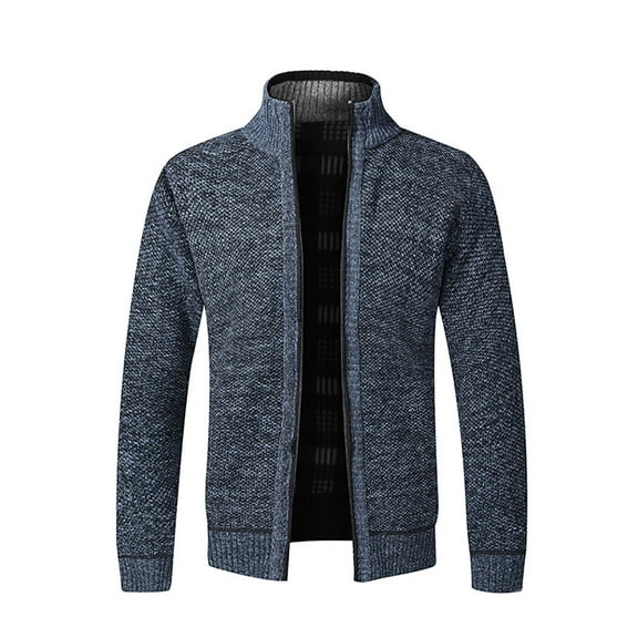 XFLWAM Men's Cardigan Sweaters Stand Collar Full Zip Up Slim Fit Cable Knit Sweater Casual Sweater Winter Warm Navy Blue 4XL