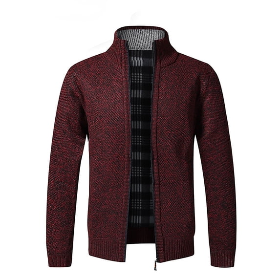XFLWAM Men's Cardigan Sweaters Stand Collar Full Zip Up Slim Fit Cable Knit Sweater Casual Sweater Winter Warm Wine Red 4XL
