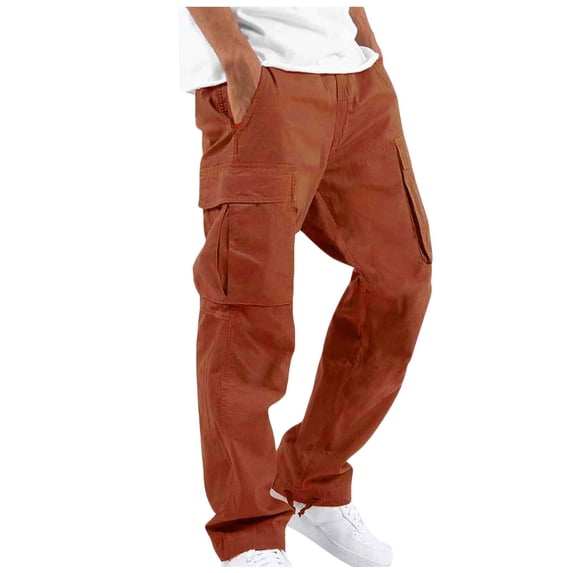 XFLWAM Men's Cargo Cargo Lightweight Mens Work Pants Hiking Ripstop Cargo Pants Relaxed Fit Cargo Pant Orange S
