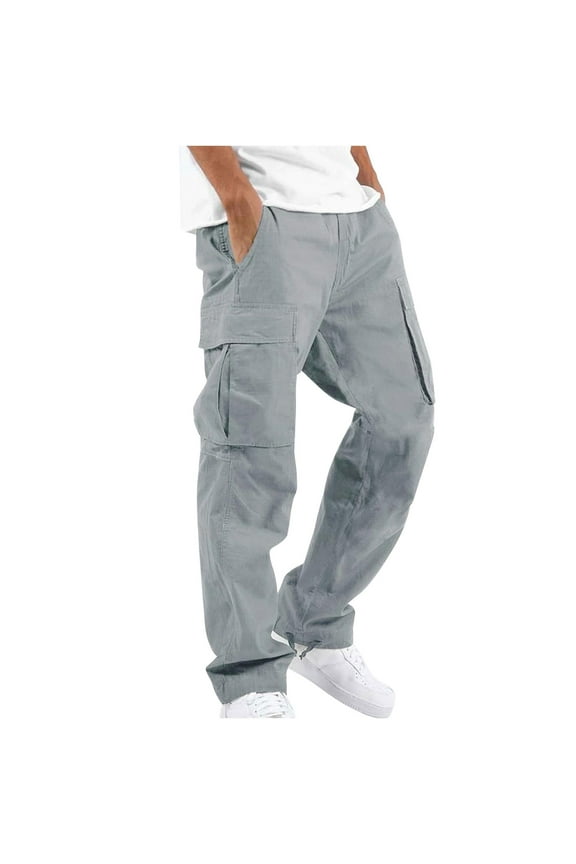 Men's Cargo Cargo Lightweight Work Pants Hiking Ripstop Cargo Pants Relaxed Fit Mens Cargo Pant-Reg and Big and Tall Sizes Gray M