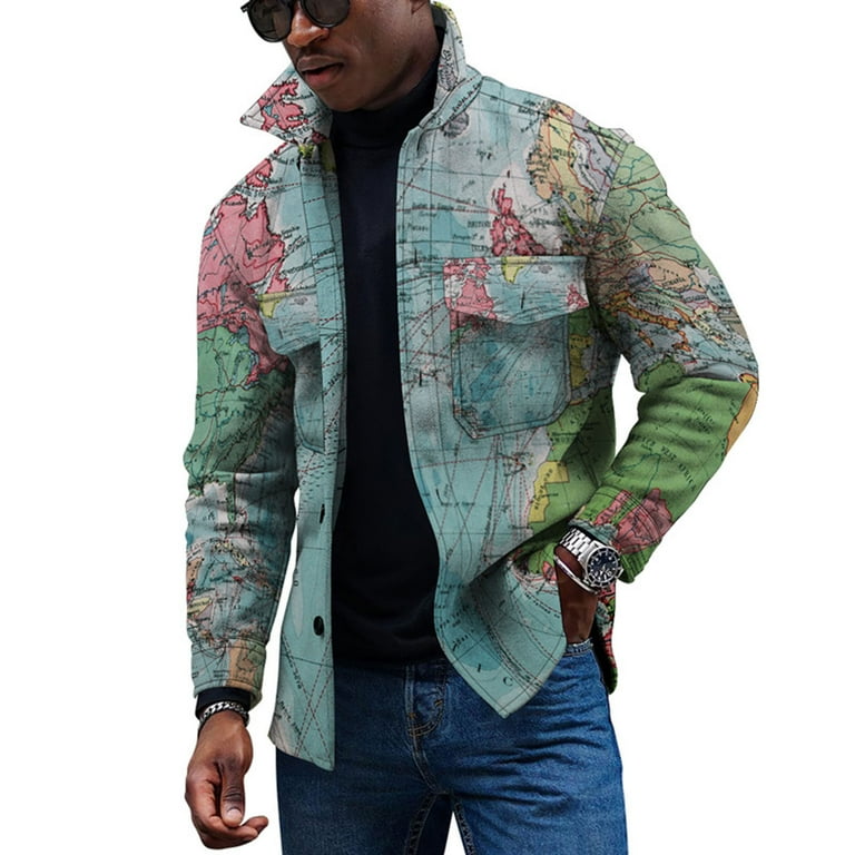 XFLWAM Men s Casual 3D Print Button Down Shirts Jacket Slim Fit