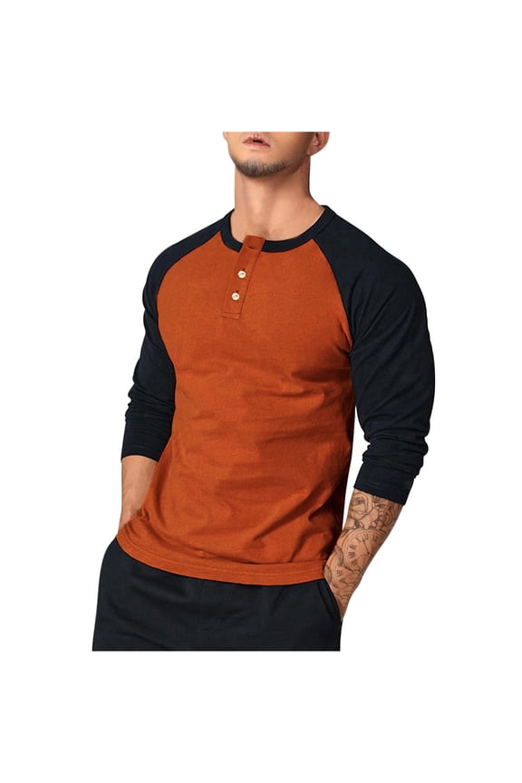 Men's Casual Classic Vintage Long Sleeve Raglan Henley Shirts Baseball Active T-Shirt