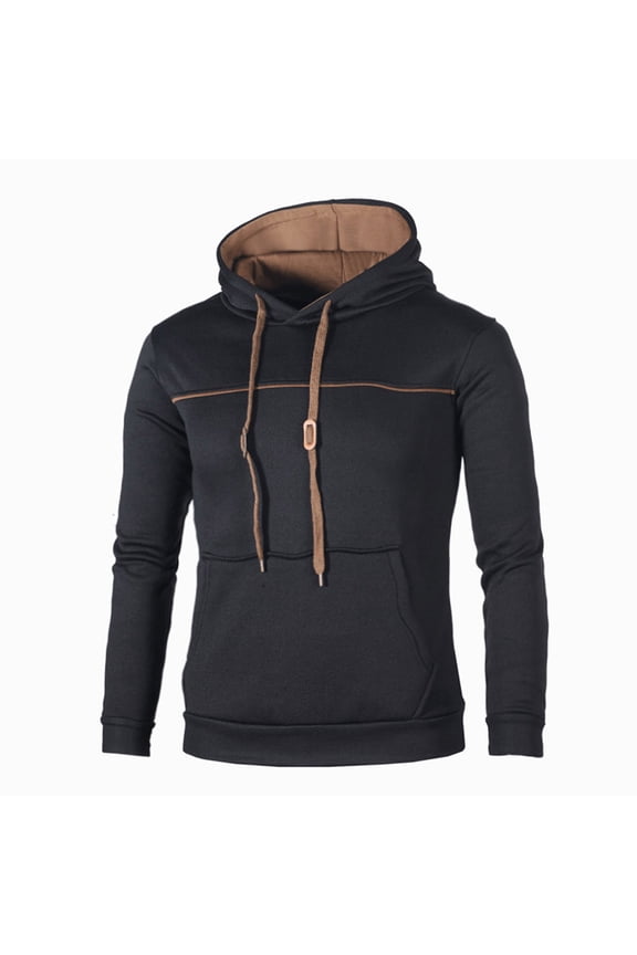 Men's Casual Hoodies Sweatshirt Hipster Gym Long Sleeve Drawstring Solid Color Pullover Hooded Black XL
